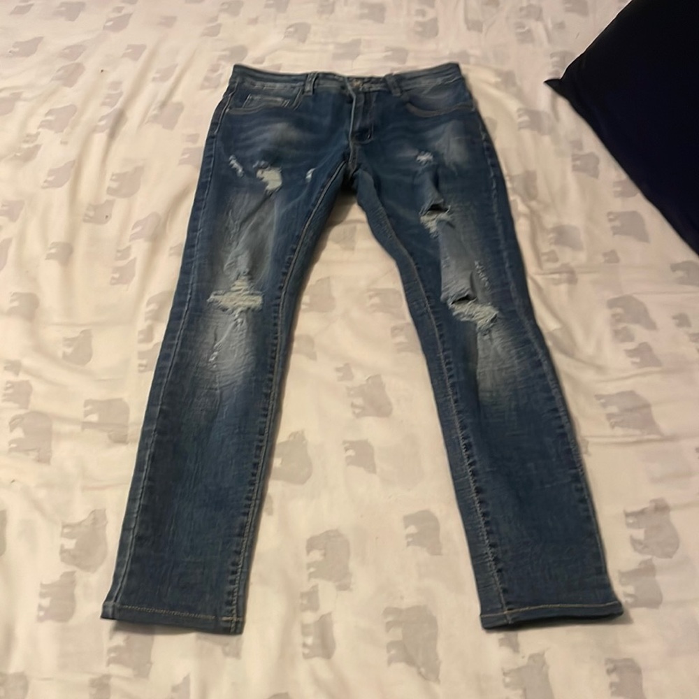 Blue ripped slim fit jeans